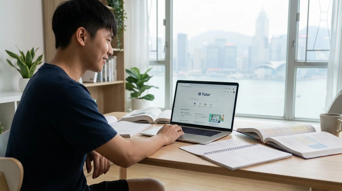 A student searching IB Tutor on the laptop