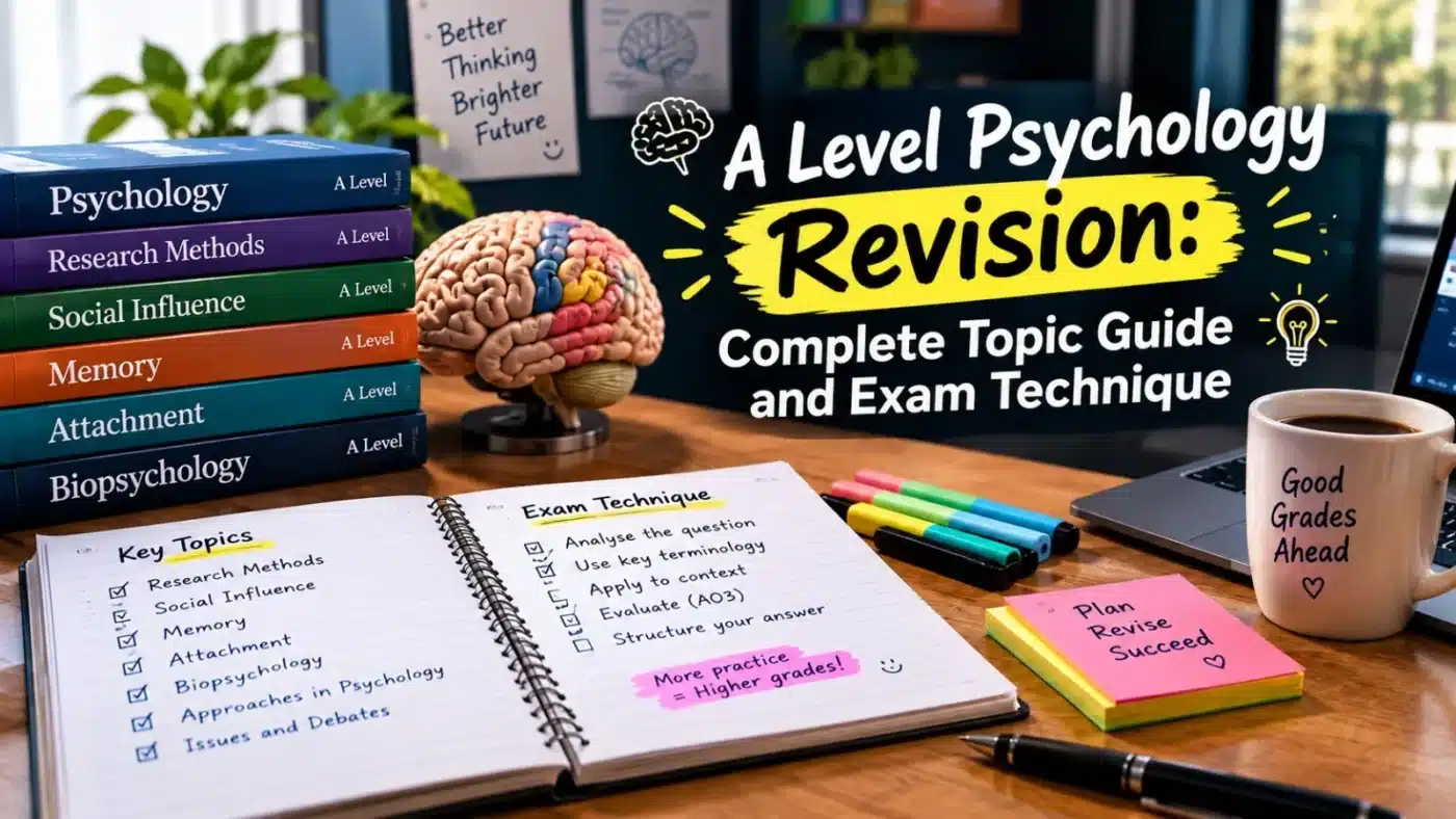 A Level Psychology revision materials with key topics, exam techniques and study notes